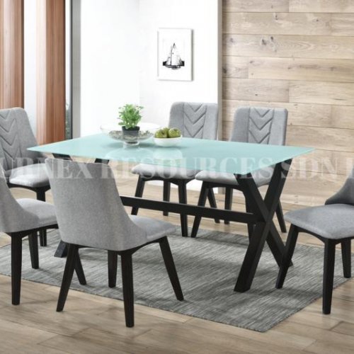 ROCCO GLASS TABLE + MAPLE CHAIR 1+6 DINING SET