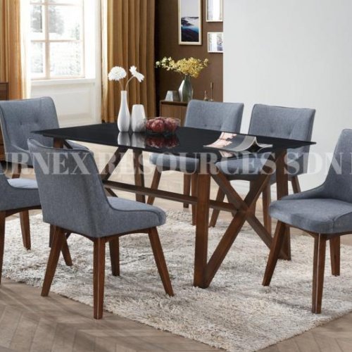 ANTON GLASS TABLE + ALEXIS CHAIR 1+6 DINING SET